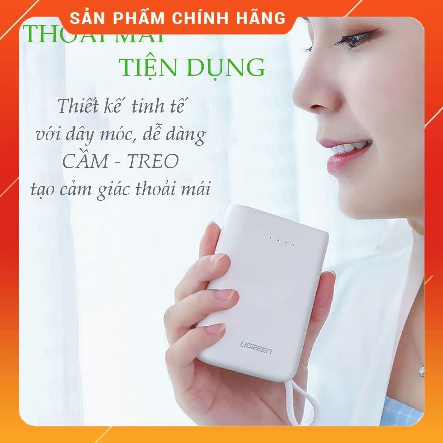 Sạc dự phòng UGREEN PB133 dung lượng 10000mAh, có móc treo tay, 2 cổng sạc usb, 2 cổng