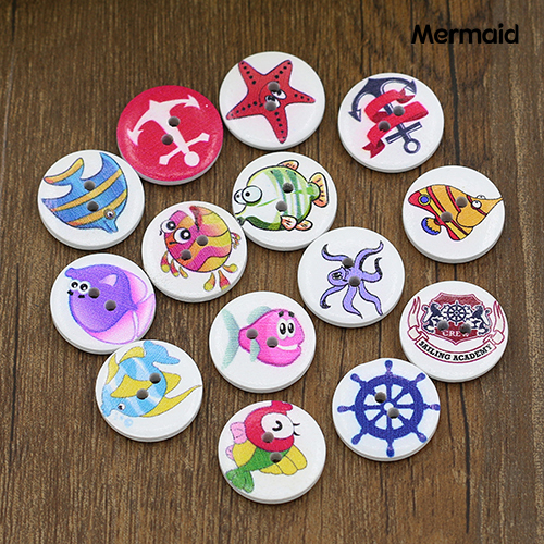 MM 50x Anchor Rudder Tropical Fish Wooden Buttons Round Craft DIY Scrapbook Sewing