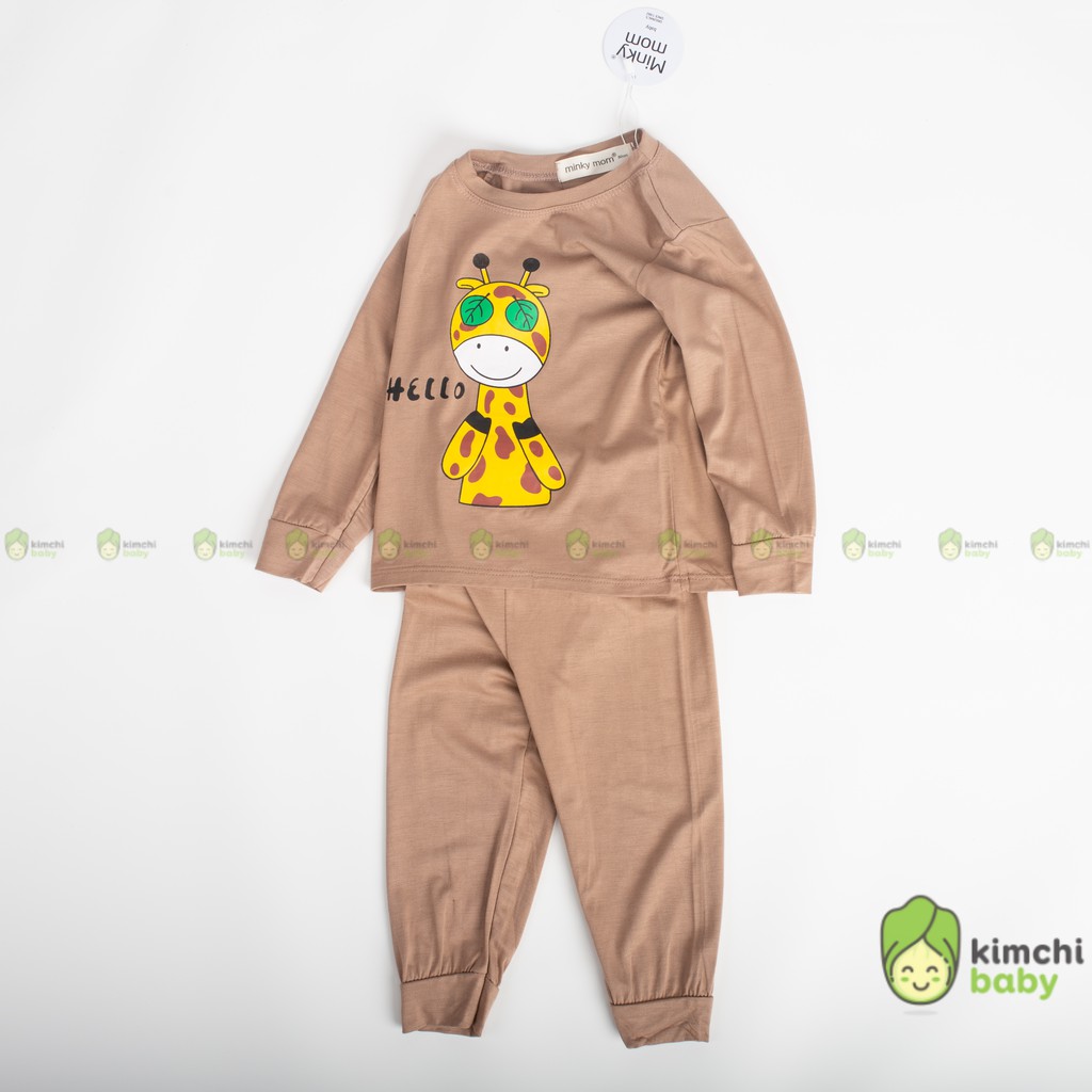 Bộ Dài Tay Cho Bé Gái, Bé Trai Minky Mom Vải Thun Lạnh Hoạ Tiết Sư Tử Bịt Mắt, Bộ Quần Áo Trẻ Em Thu Đông MKMTD2156