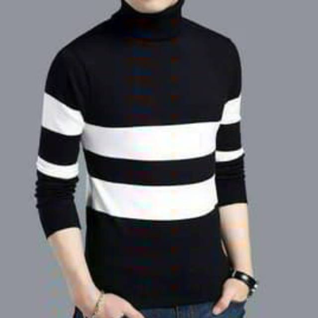 Áo Sweater Dệt Kim Cổ Lọ Màu Trắng Đen Cho Nam Và Nữ