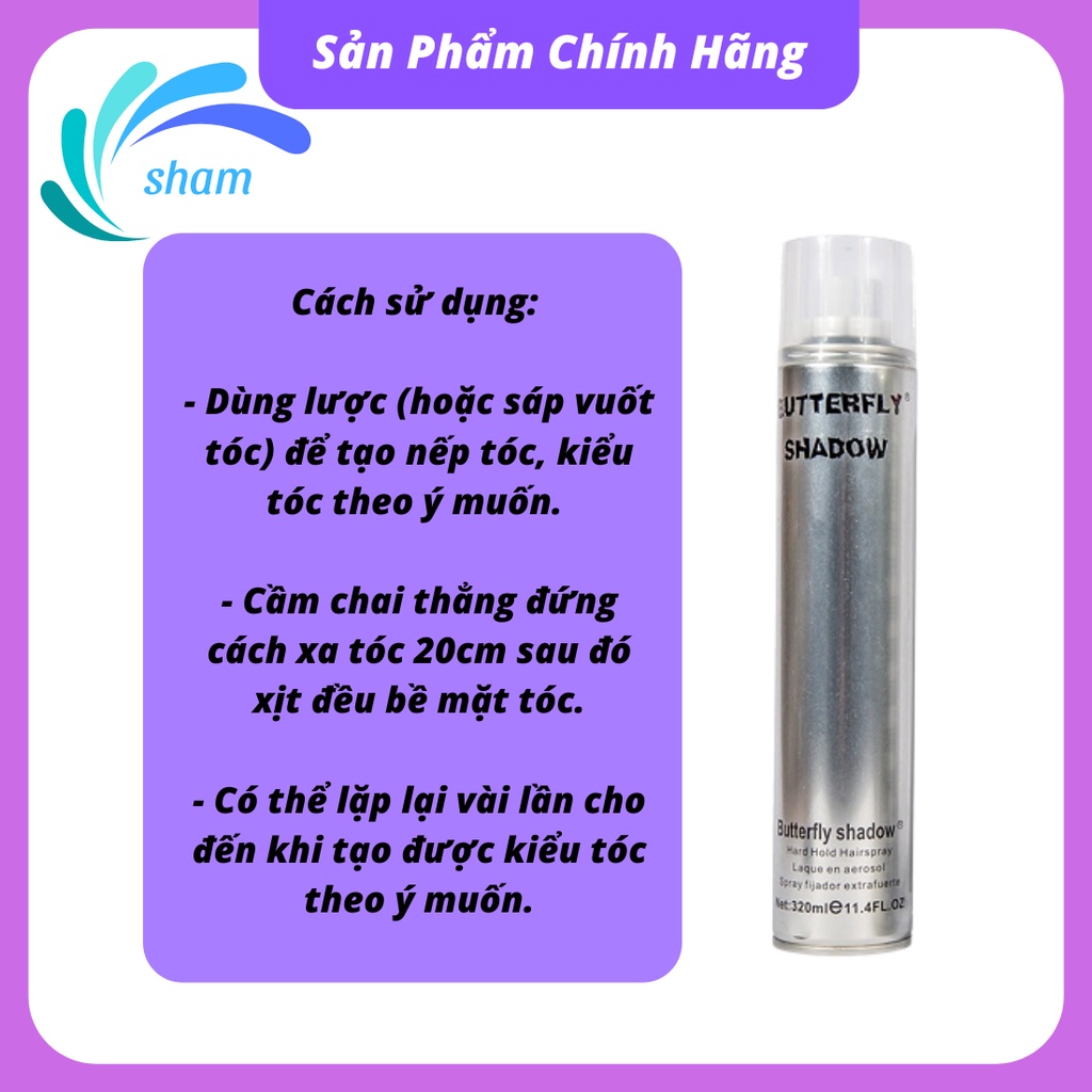 Gôm xịt tóc nam tạo kiểu BUTTERFLY 320ml L2 siêu cứng giữ nếp 12h