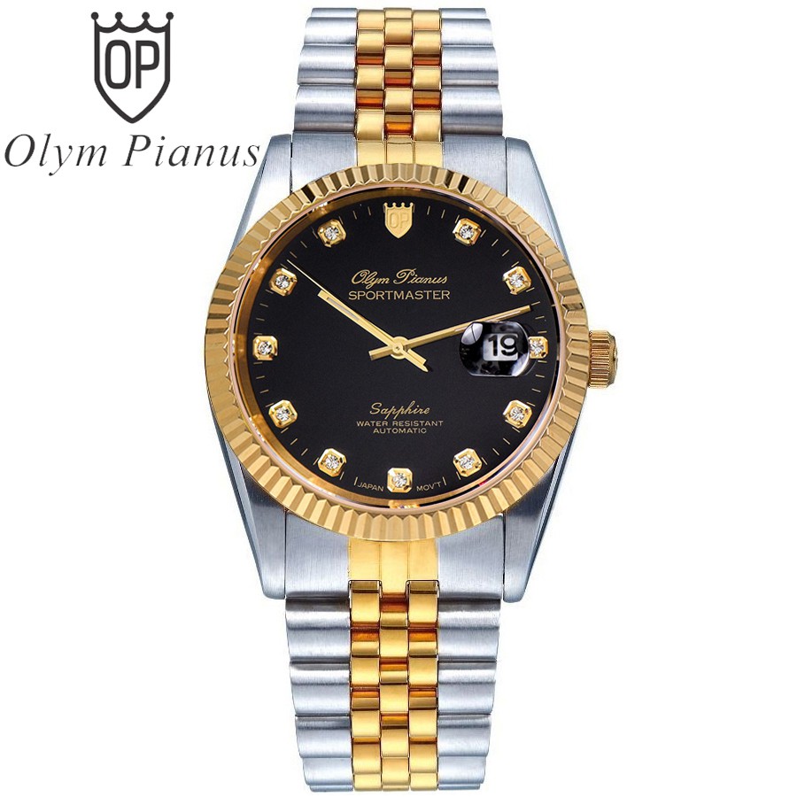 Đồng hồ nam dây kim loại mặt kính sapphire automatic Olym Pianus OP89322 OP89322AGSK đen