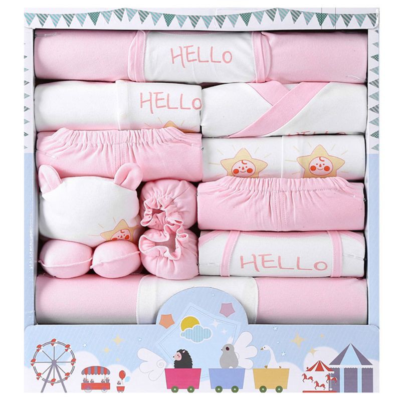 Set 16 Món Quần Áo Cotton + Yếm + Nón + Găng Tay + Vỏ Bọc Chân Cho Bé Sơ Sinh