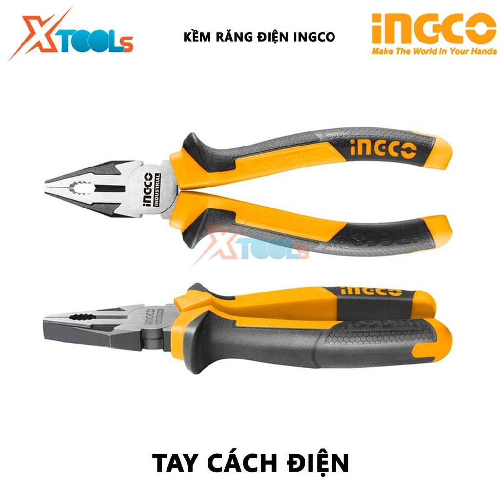 Kìm răng (điện) Ingco | Kìm Cắt Công Nghiệp Kích thước 6-8inch/160-200mm Đầu kềm được đánh bóng và chống gỉ, dùng để cắt
