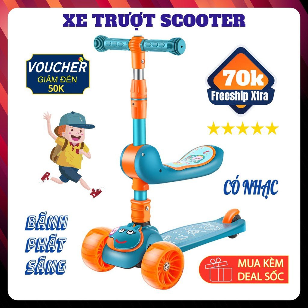 [⚡Đ𝒖̉ 𝑴𝒂̀𝒖⚡] XE TRƯỢT SCOOTER CHO BÉ CÓ GHÊ SIÊU XINH, XE THĂNG BẰNG KÈMĐÈN PHÁT SÁNG