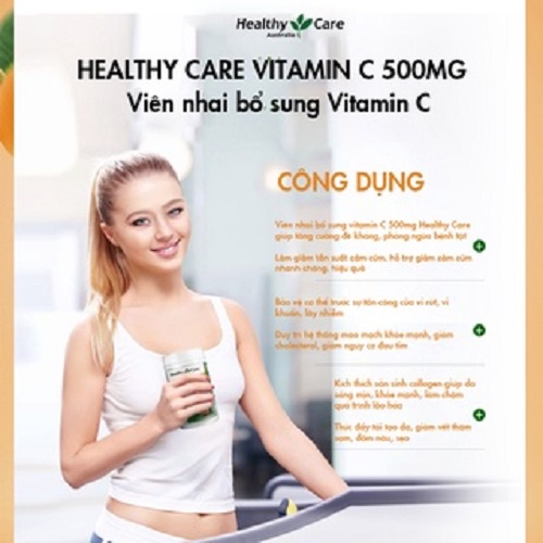 Combo Viên nhai Vitamin C 500mg Healthy Care và Viên uống Vitamin E giúp dưỡng da căng bóng, sáng da 500IU 200 viên