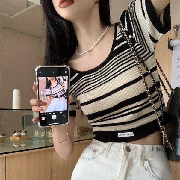 Áo Thun Ngắn Tay Màu Sắc Tương Phản Thời Trang Mùa Hè Cho Nữ