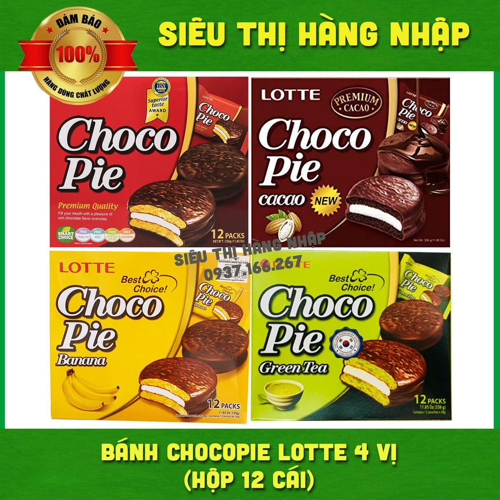 Hộp 12 bánh Chocopie Lotte 336g (4 vị)