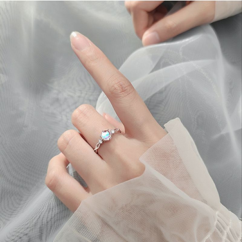 Nhẫn Nữ Bạc Đá Moonstone Nhân Tạo Đính Đá Bạc Ý 925 Cap Cấp, Nhẫn Bạc Nữ Đá Xanh Đính Đá Siêu Đẹp Blackmeo