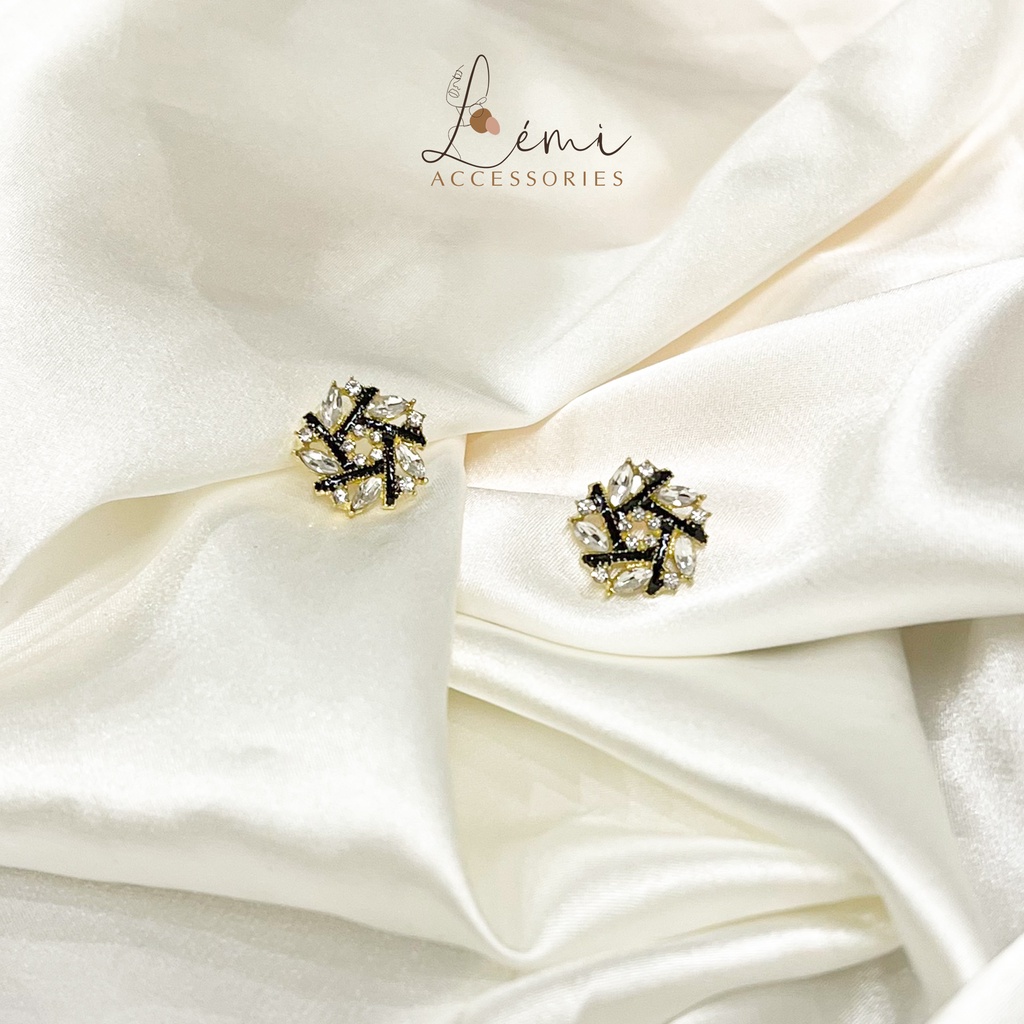 Bông tai ngũ giác đính đá lấp lánh dáng bông hoa dễ phối đồ thời trang Hàn Quốc Lémi accessories