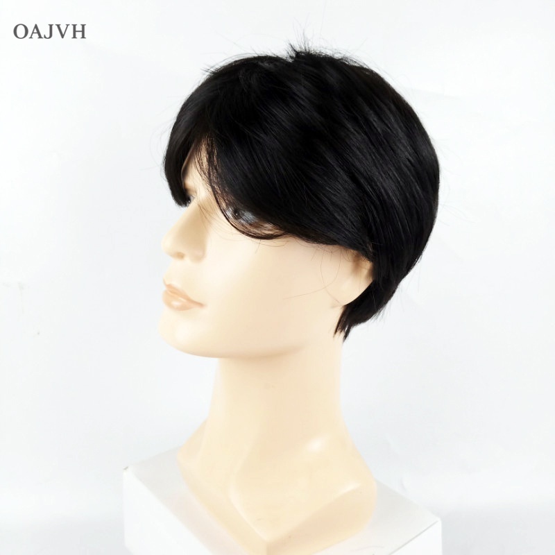 Tóc Giả Ngắn Mái Ngang 15Cm Màu Đen Thời Trang Cho Nam