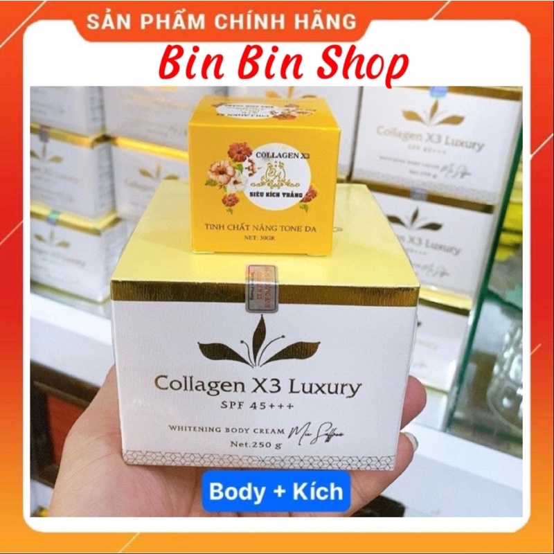 Combo Kem Body Collagen X3 Luxury và Kích trắng Colagen X3 công ty Mỹ phẩm Đông Anh Chính Hãng