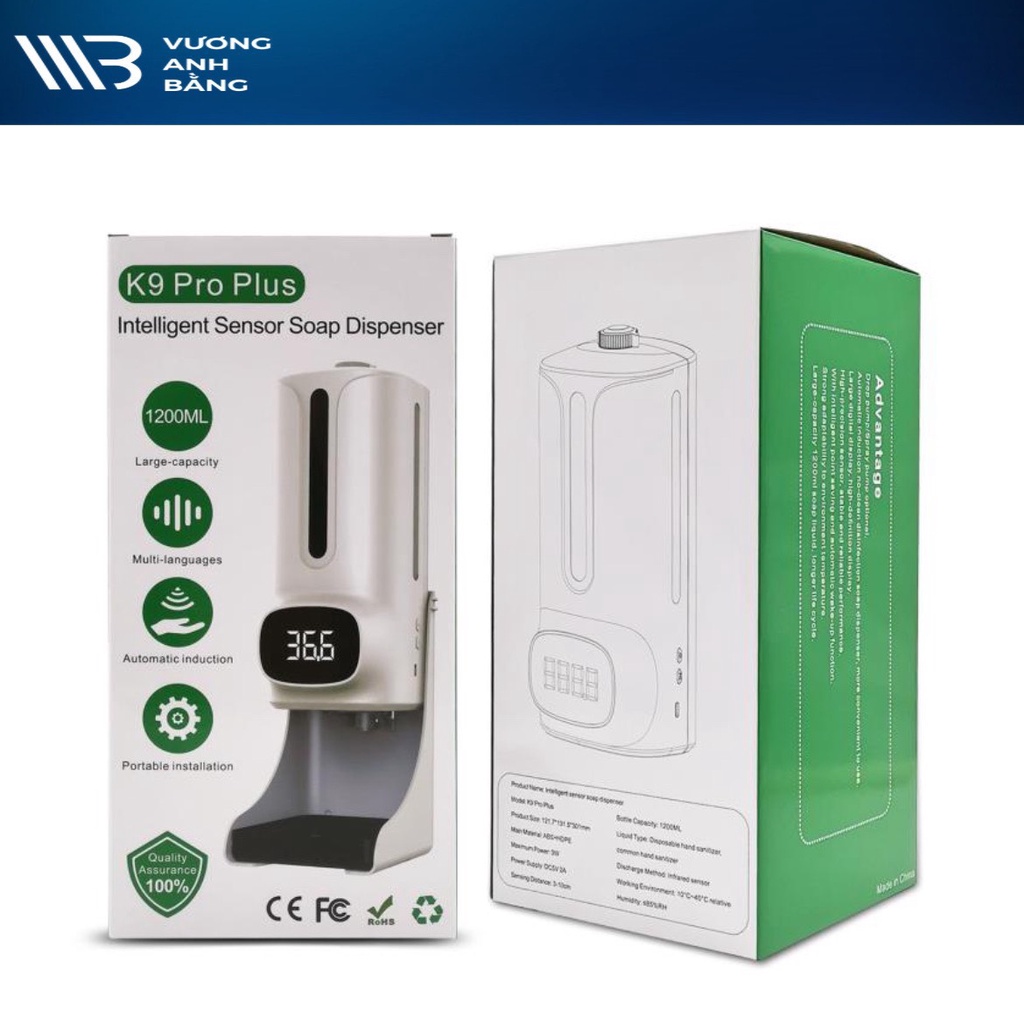 Máy khử khuẩn K9 pro plus đo thân nhiệt tự động cảm ứng, máy đo thân nhiệt 2 trong 1 (kèm chân đế) | BigBuy360 - bigbuy360.vn