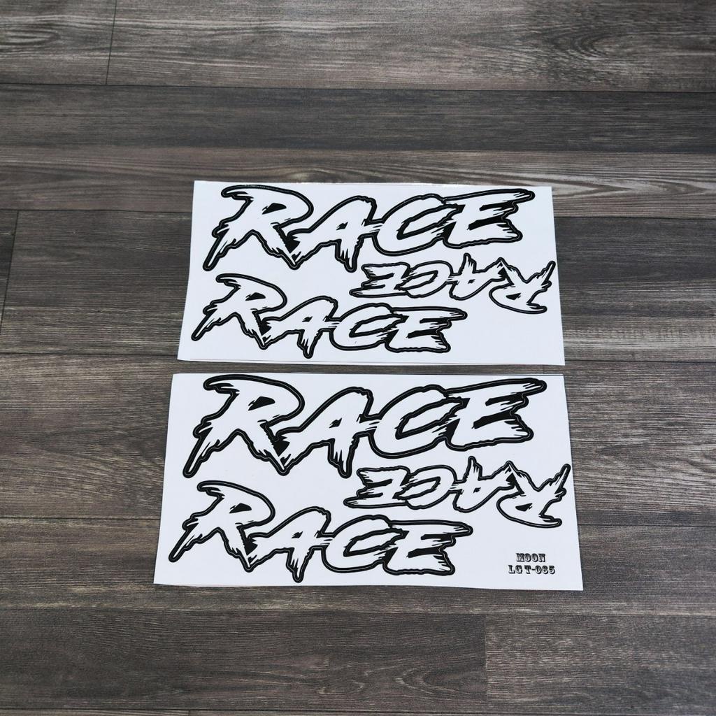 (GIÁ 2 miếng) Bộ tờ tem 06 chữ RACE dán trang trí xe máy, nón bảo hiểm, balo...