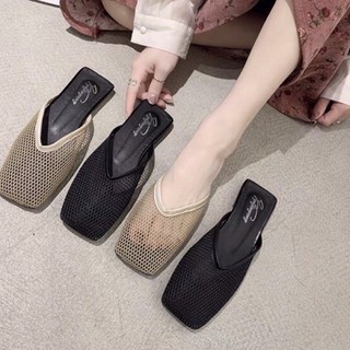 zinzin868- ( lùi 1-2 size form rộng)- lưới vuông- Dép nữ mũi vuông phối lưới Dép Sục Lưới Nữ Mũi Vuông Form To