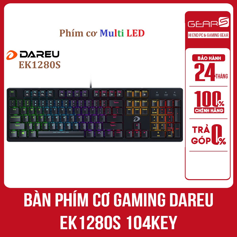 Bàn phím cơ Gaming DAREU EK1280s 104KEY (MULTI LED, Blue/ Brown/ Red D switch)- Bảo hành chính hãng Mai Hoàng