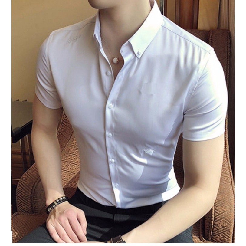 Áo sơ mi nam ngắn tay vải cotton mềm không nhăn