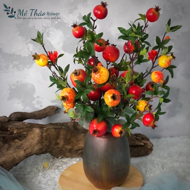 (Ảnh shop chụp) Bình Lựu Giả Trang Trí Nhà Cửa, Decor Phòng Khách Chất Liệu Lụa Cao Cấp Mê Thảo Flower