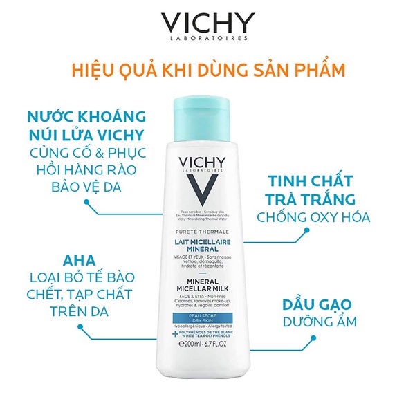 Sữa Tẩy Trang Giàu Khoáng Cho Da Khô Nhạy Cảm Vichy Pureté Thermale Mineral Micellar Milk For Dry Skin 200ml