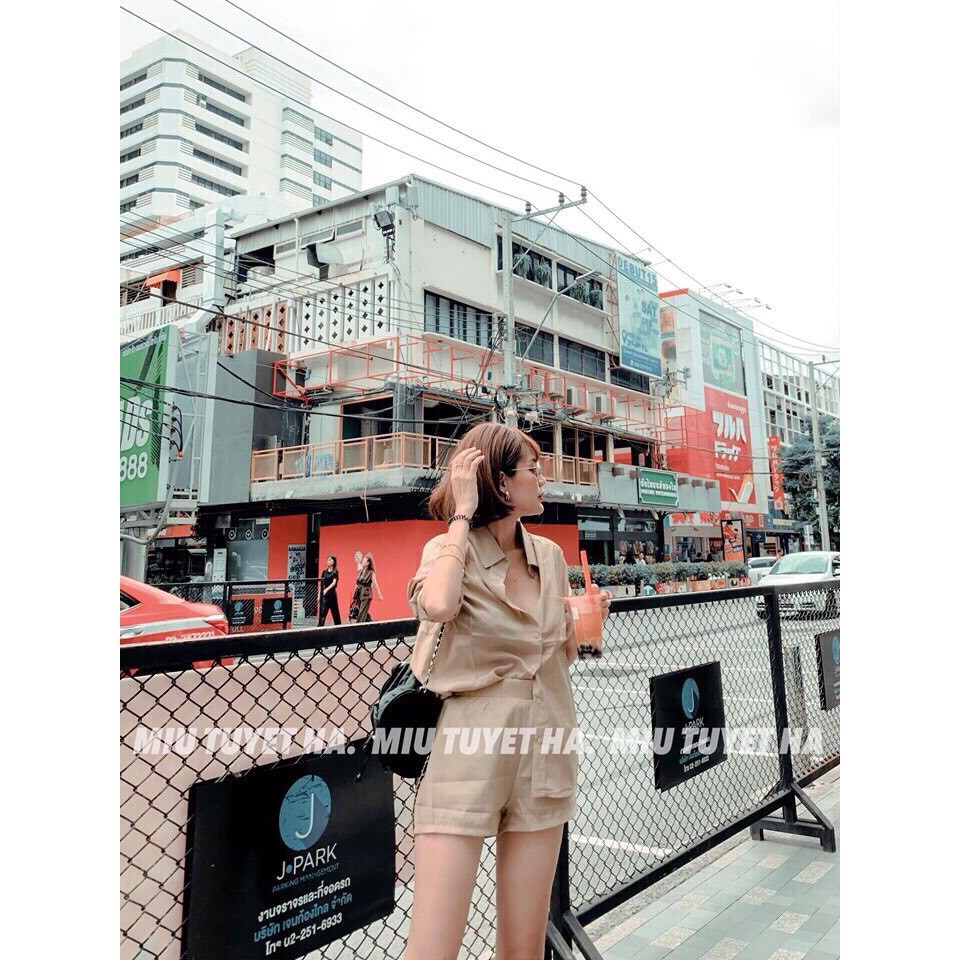 sét quần short lưng thun kết hợp áo sơ mi - MM.B376