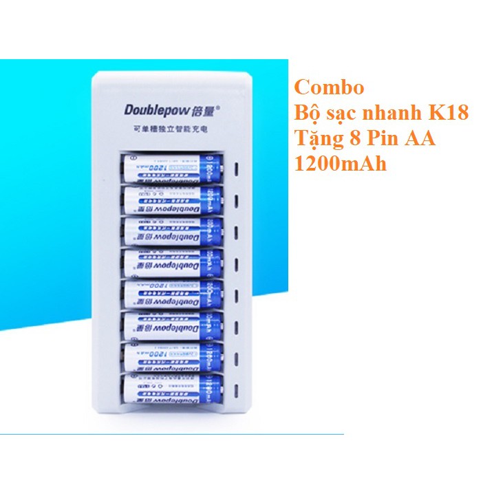  Combo Bộ sạc nhanh thông minh DP-K18 Tặng kèm 8 Pin tiểu sạc AA 1200mAh