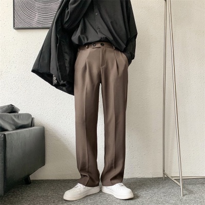 Quần dài ống suông rộng phối túi và nút cài màu trơn phong cách Hàn Quốc đường phố vintage đơn giản thời trang cho nam