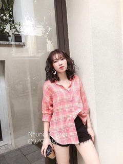 Áo sơ mi kẻ nữ chất thô trẻ trung ASM103