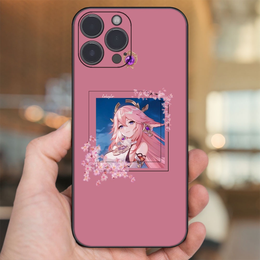 Ốp lưng iPhone 14 Pro Max dẻo đen cạnh vuông in hình Yae Miko Genshin Impact