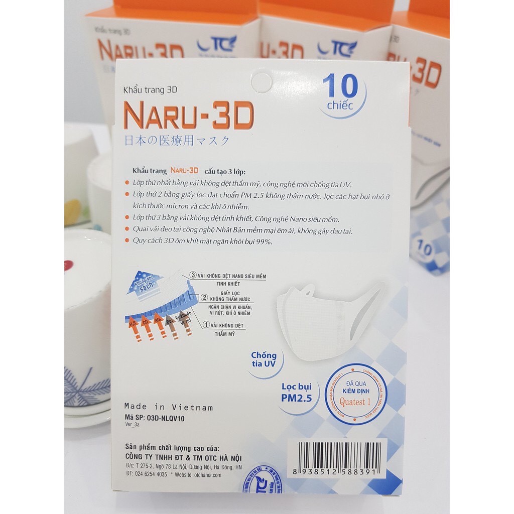 Khẩu Trang Naru 3D OTC - Công nghệ Nhật Bản HỘP 10 CHIẾC