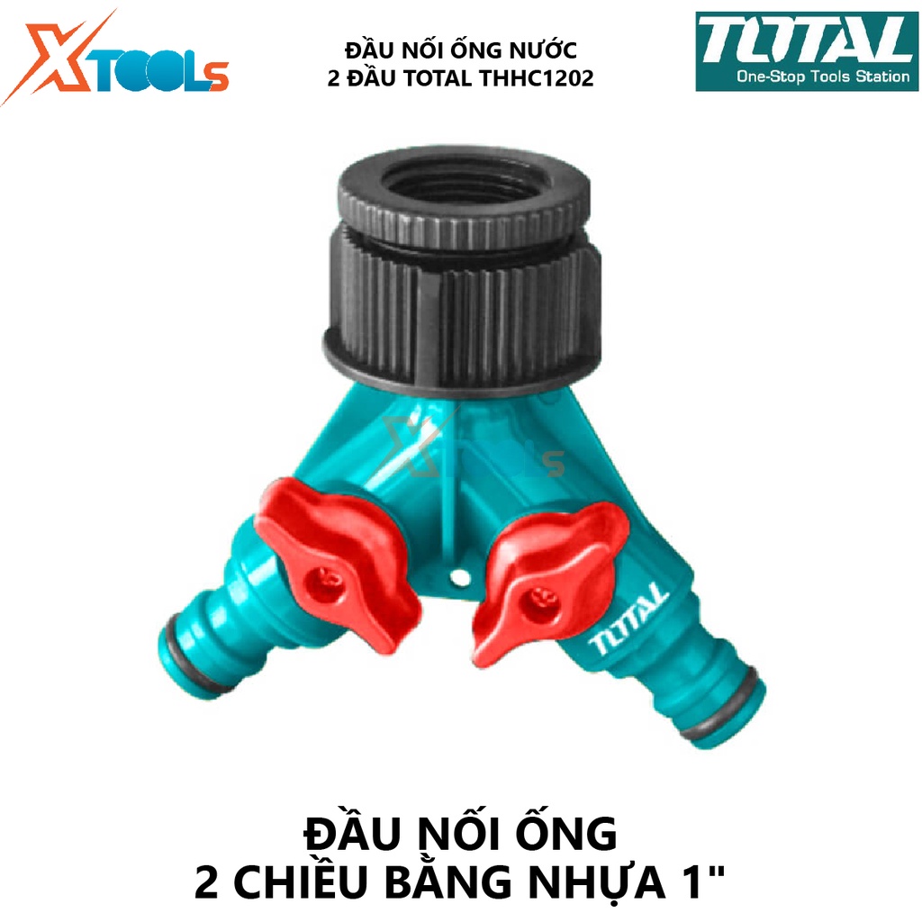 Đầu nối ống nước 2 đầu TOTAL THHC1202 bộ chia 2 ống nước nút ngắt,nút xoay nhựa Chất liệu nhựa AB, tưới sân vườn