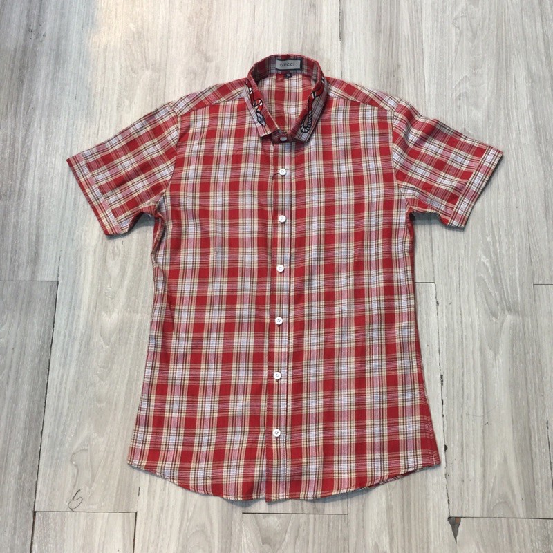 [Ảnh thật] Áo sơ mi cộc kẻ cổ rắn thêu sắc nét- Bơ Boutique