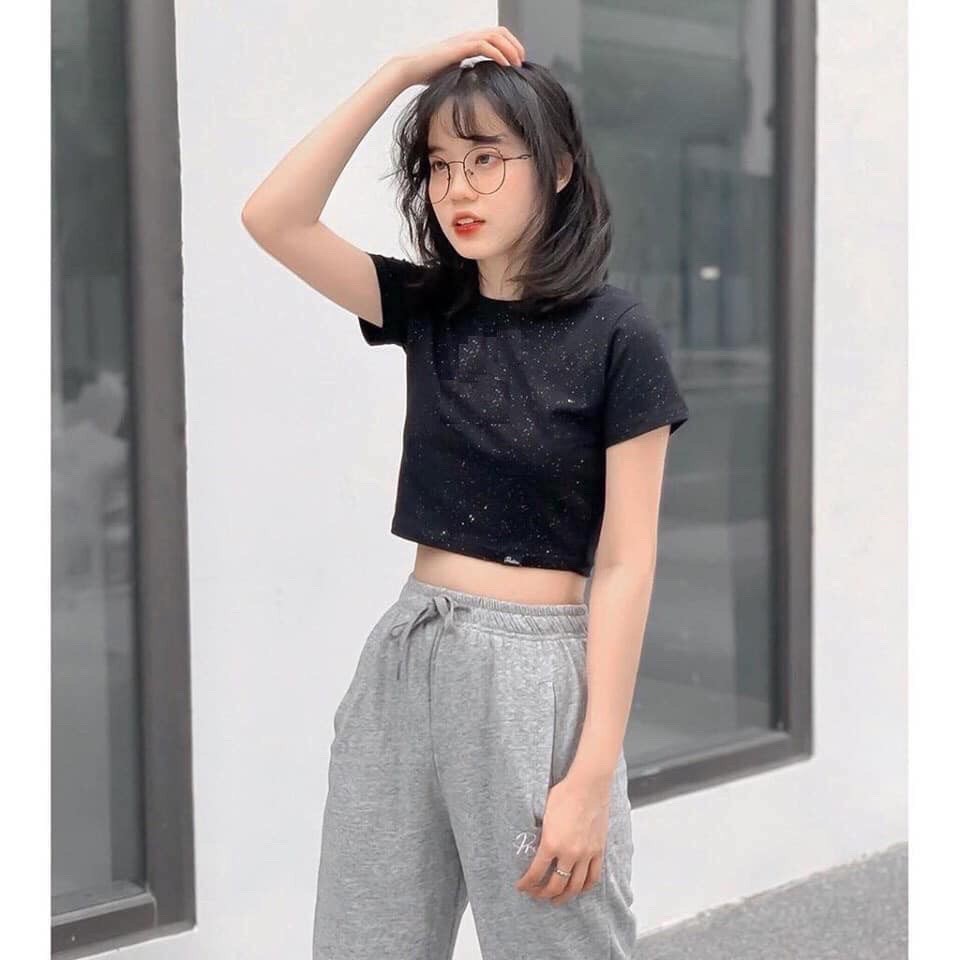 Áo crt nhũ kim sa cộc tay dáng ngắn ulzzang/ Áo croptop nữ ôm body trẻ trung cá tính_xuongmaythuhien