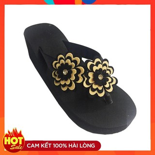 (Bảo Hành 12 Tháng) Dép kẹp Hoa vải đen cao 5cm Dép xốp đế cao chất lượng