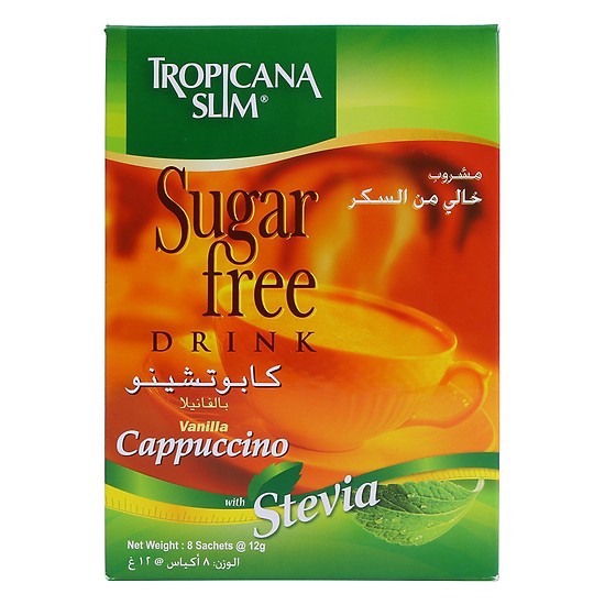 CÀ PHÊ ĂN KIÊNG TROPICANA SLIM CAPPUCCINO HƯƠNG VANI VỚI CHIẾT XUẤT CỎ NGỌT