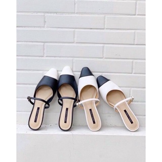 Guốc nữ phối màu trắng đen 2cm