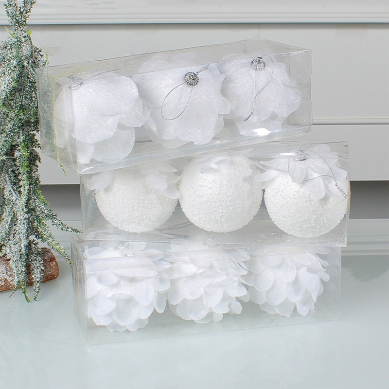 Set 3 Trái Châu Màu Trắng Trang Trí Cây Thông Noel