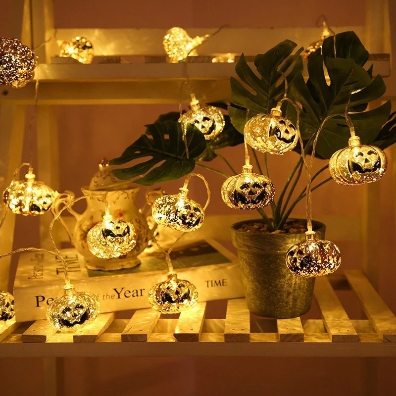 Dây Đèn LED Hình Đầu Lâu Bí Ngô Trang Trí Halloween Kinh Dị