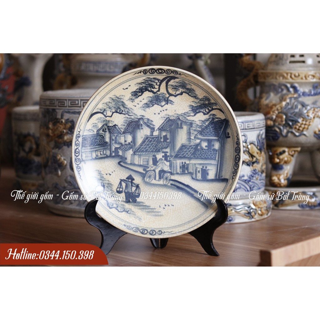 💥Quà Tết💥 Đĩa Cảnh Men Rạn Bát Tràng cao cấp - Đĩa Phong Thủy