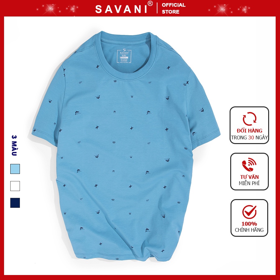 Áo thun nam cổ tròn SAVANI họa tiết nhỏ trẻ trung năng động, vải Cotton USA mềm mát MTS019
