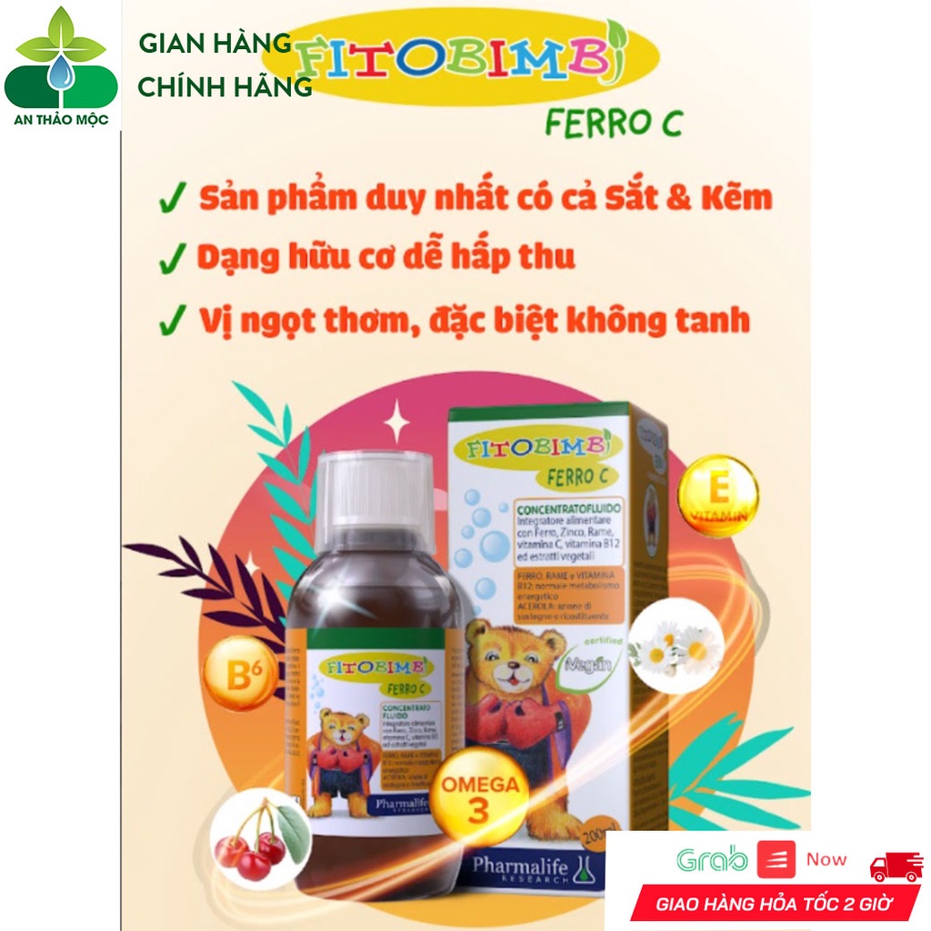 Siro FITOBIMBI Ferro C Bổ Sung Sắt Kẽm Hữu Cơ Giúp Bé Tăng Đề Kháng Ăn Ngon Tiêu Hóa Tốt Hấp Thu Tốt