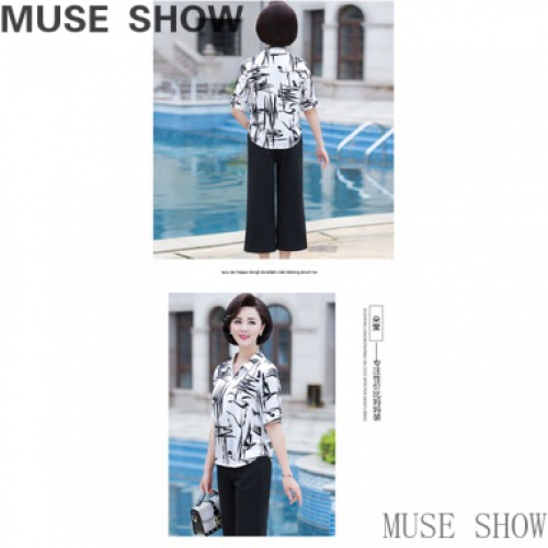 Áo Kiểu chiffon Ngắn Tay Thời Trang Cho Phụ Nữ Trung Niên