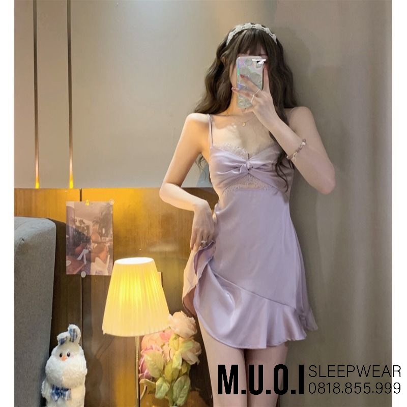 Váy ngủ lụa sexy đuôi cá phối ren hottrend hàng Quảng Châu cao cấp Sx 174 (Che tên sp)