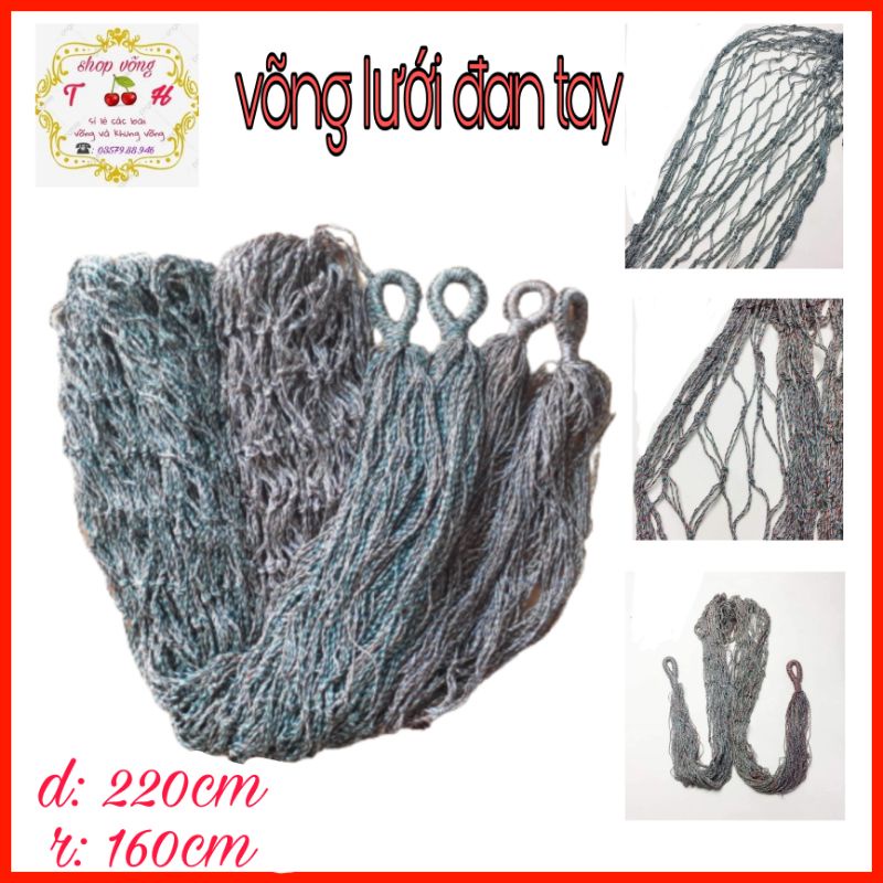 Võng lưới đan tay thủ công dây dù bó đầu chắc chắn, võng lưới treo du lịch dã ngoại
