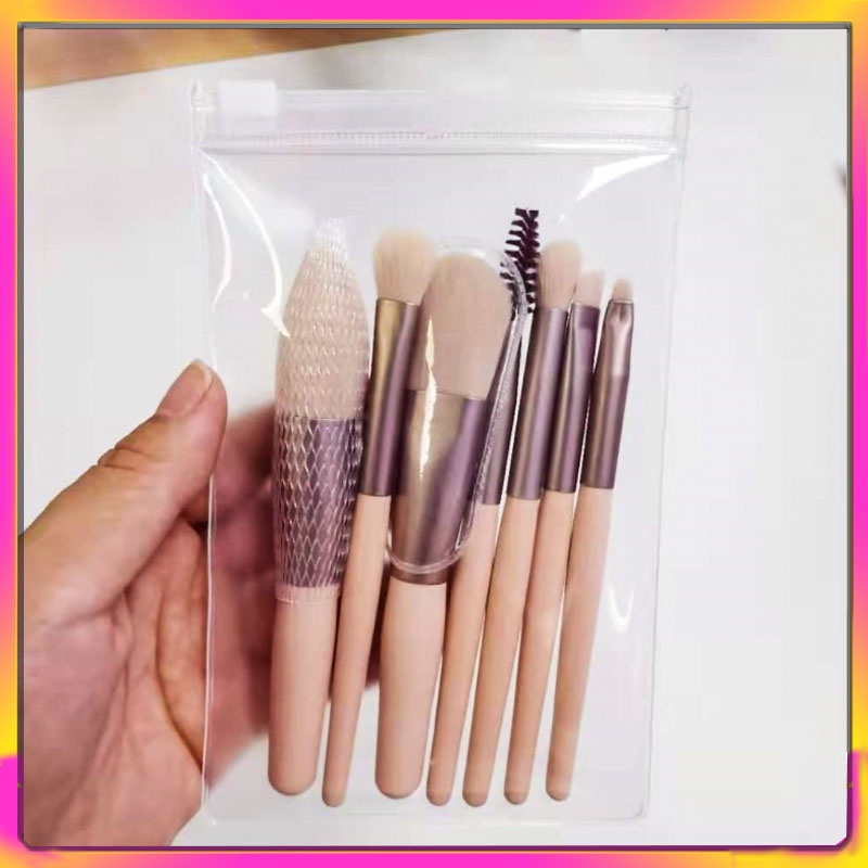 Set 8 Cọ Trang Điểm Mini Lông Mềm Tay Cầm Gỗ
