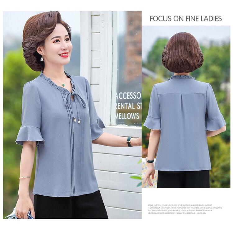 ÁO KIỂU TAY BÈO QUÝ CÔ THẮT NƠ -N422