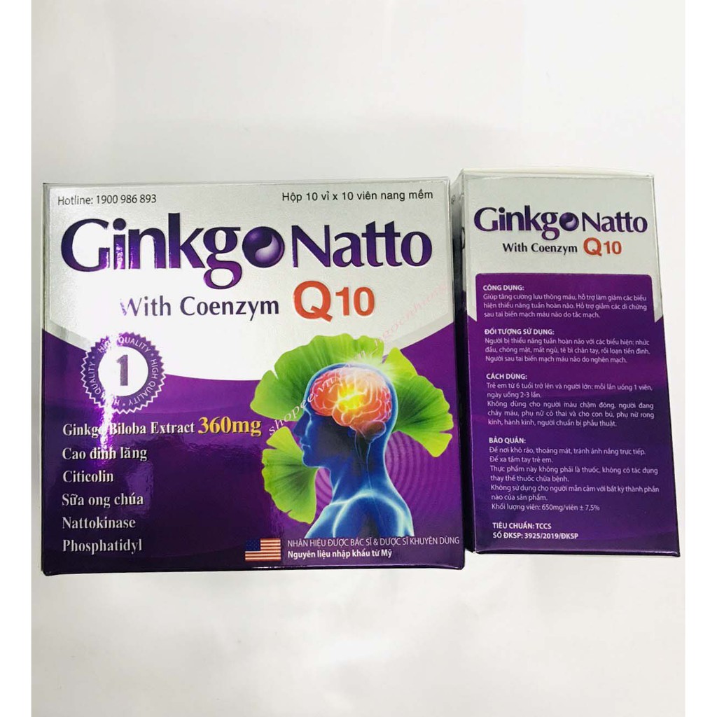 Viên uống bổ não GINKO NATTO 360mg giúp tăng cường trí nhớ, hỗ trợ tuần hoàn máu não (100 viên/hộp)