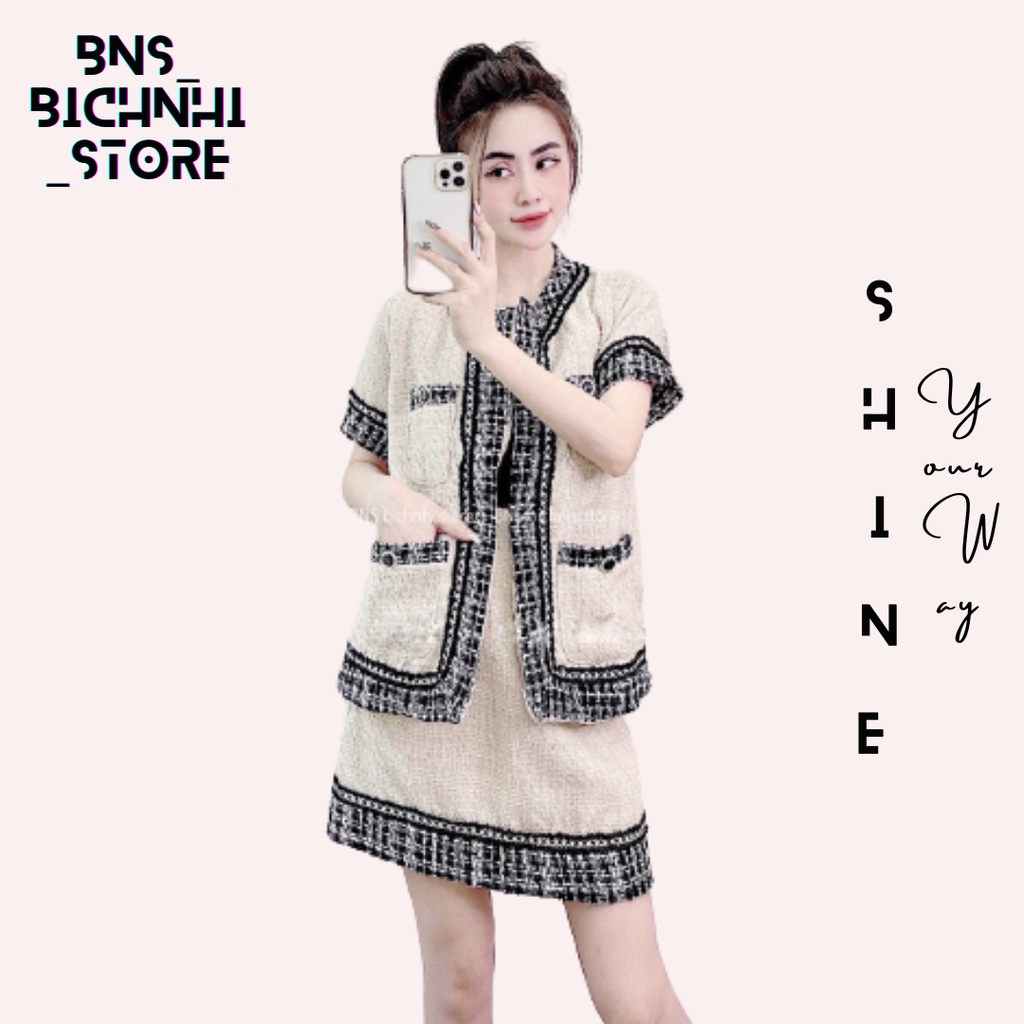 SET DẠ ÁO KHOÁC CÓ TÚI & CHÂN VÁY CHỮ A LƯNG CAO - BY BNS AGNES SET BNS005