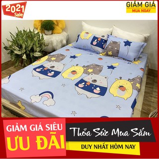 Drap ga trải giường vải mát,mẫu gấu xanh dâu tây