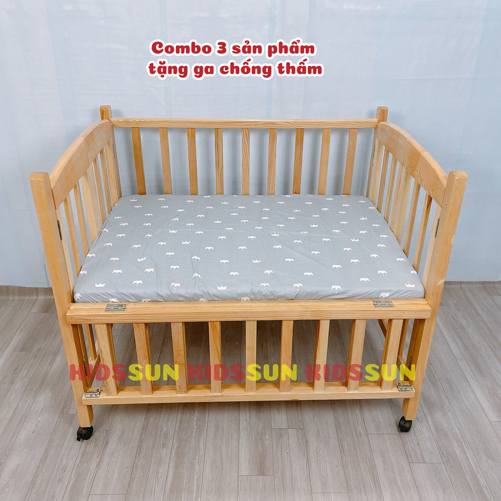 Cũi Cho Bé Giường Cũi KIDSSUN Trẻ Em Kích Thước(120x80x86) Gỗ Quế Màu Tự Nhiên BH 24 Tháng Hàng Xuất Khẩu