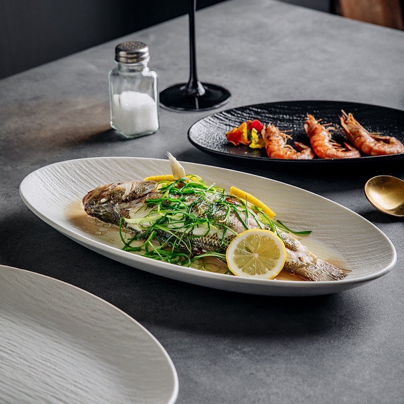 Đĩa cá, đĩa oval men nhám chống xước, đĩa decor